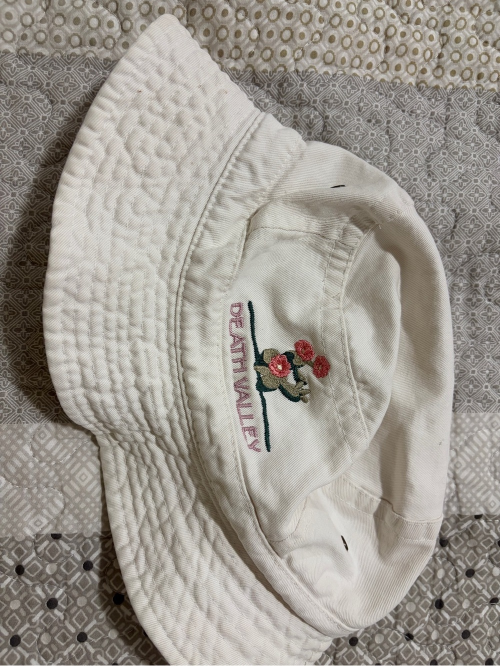 White Bucket Hat with Death Valley Embroidery